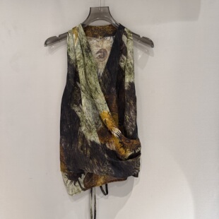 衬衫 欧洲站2026春季 款 V领侧边褶皱晕染花色气质无袖 女261033 新款