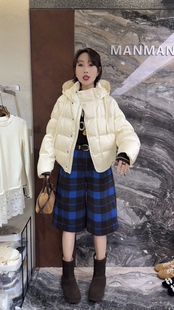 欧洲站2025冬季新款连帽抽绳纯色极简风宽松减龄短款小个子羽绒服