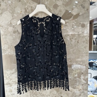 无袖 V领镂空亮片绣花显瘦流苏款 女士背心0003 新款 欧洲站2026春季