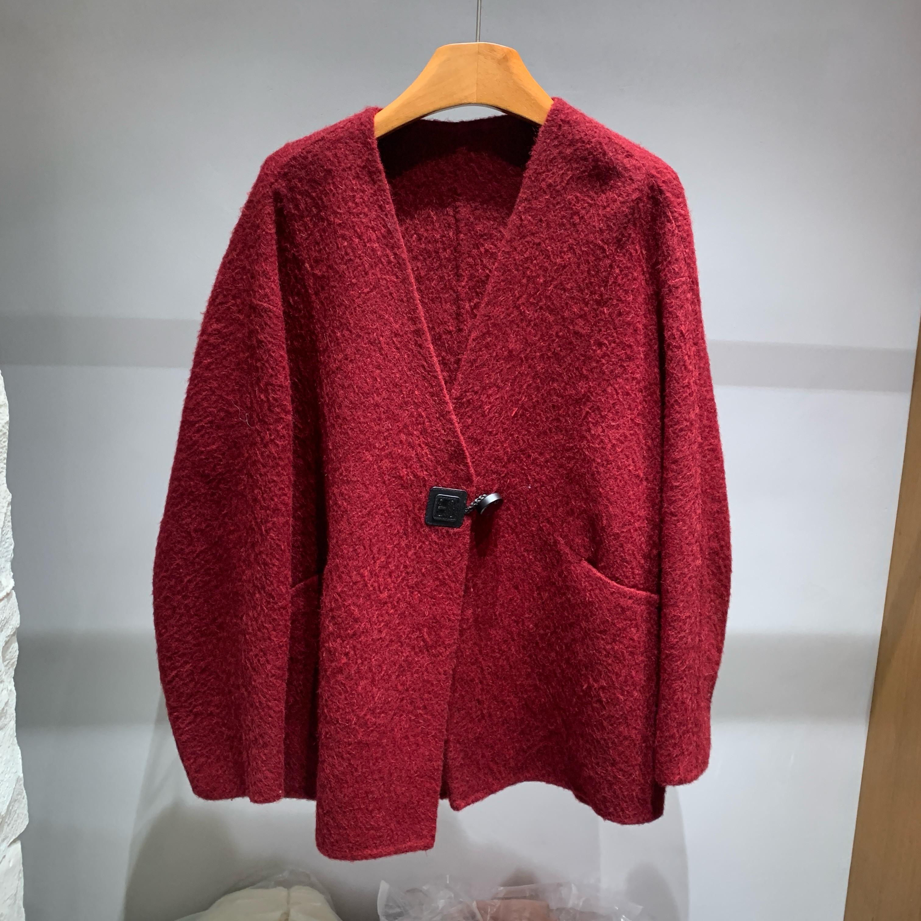 欧洲站2025秋冬新款v领一粒扣纯色轻奢高级感百搭羊毛外套258897