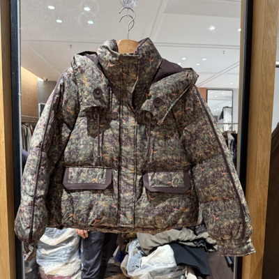 欧洲站2025冬季新款连帽抽绳重工印花保暖长袖羽绒服外套潮31205