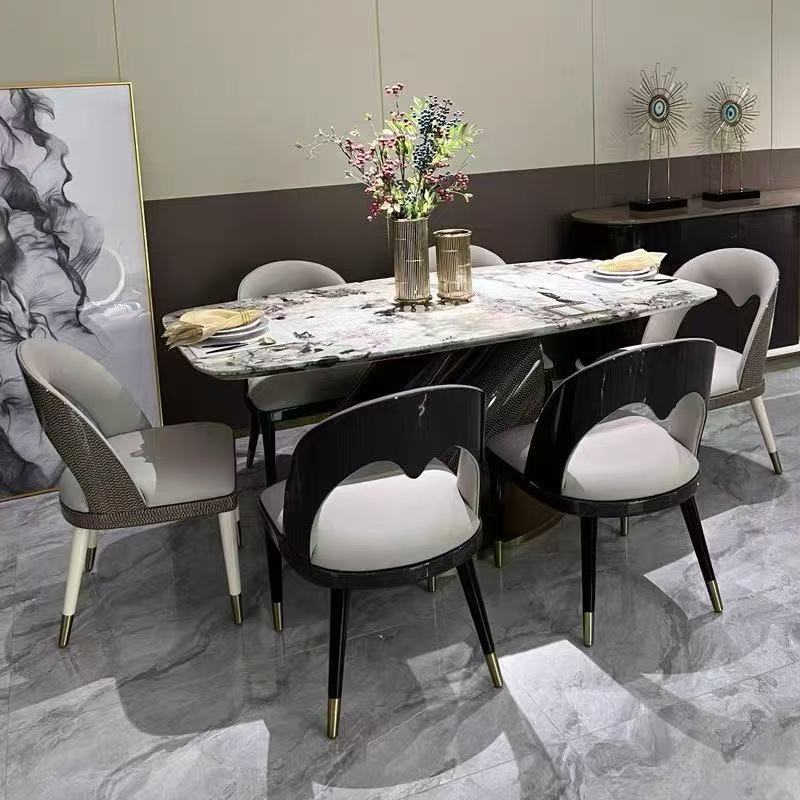 意式轻奢餐桌椅背板镂空现代别墅大平层奢华烤漆实木餐椅靠背椅