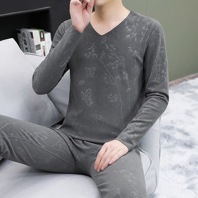 十大品牌男士秋衣秋裤2025新款保温大码弹力V领保暖内衣男款套装