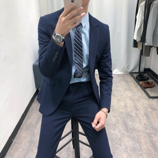 新款 韩版 休闲西装 修身 潮流帅气青年小西服男两件套 男套装 韩国春季