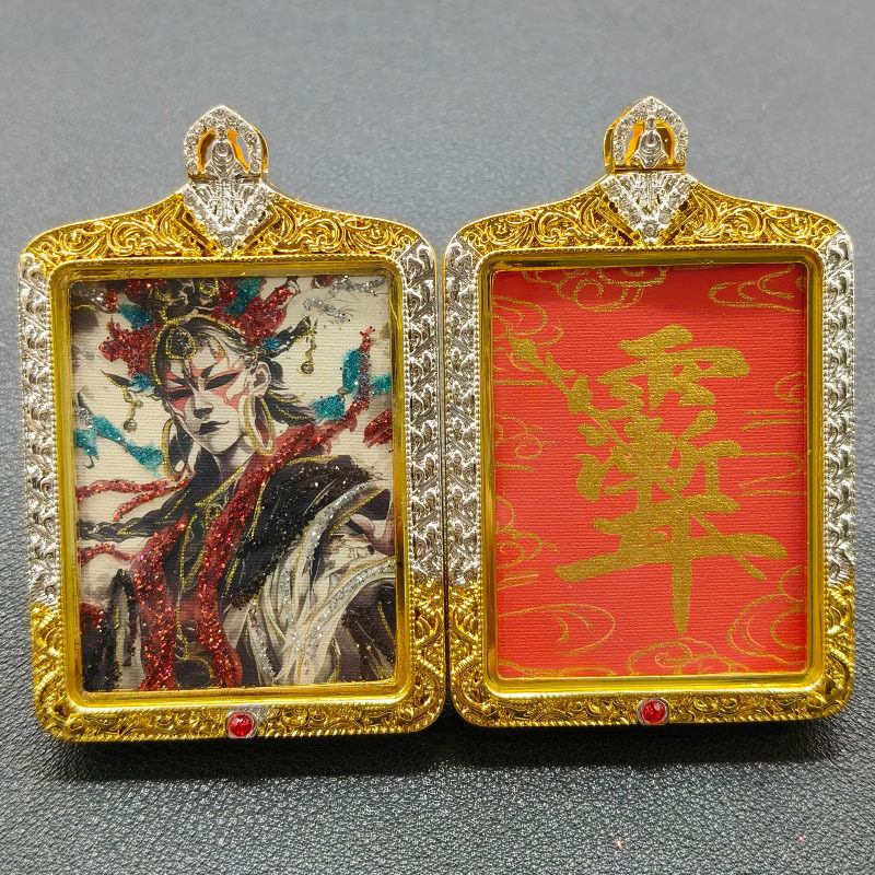 道家唐卡吊坠双面手绘挂坠赵公明白鹤童子项链钟馗太乙九天玄女