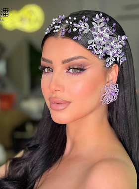 优拉潘 HP511法式优雅新娘紫色发梳水钻串珠合金花朵发饰仙美婚饰