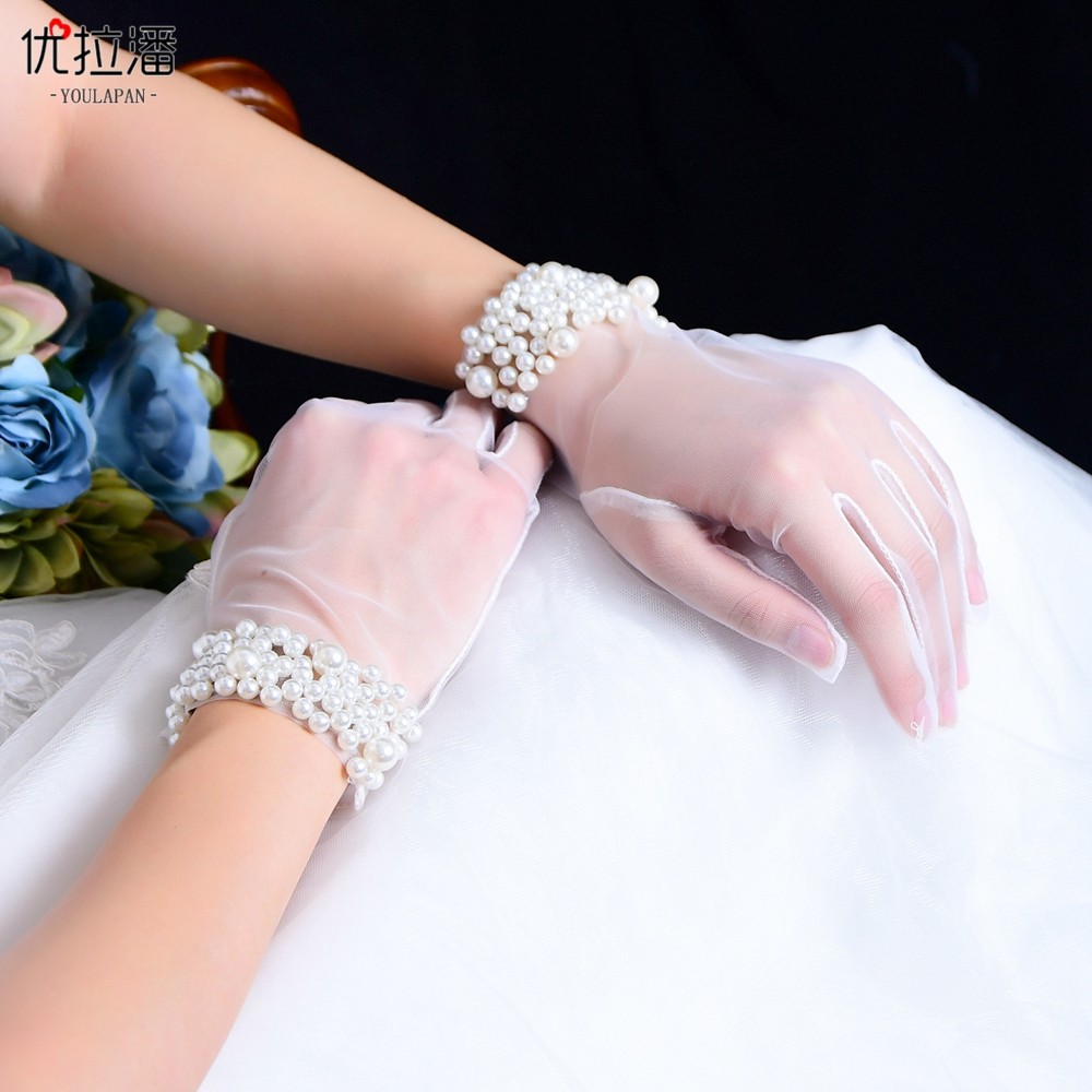 优拉潘 新娘手套珍珠婚纱礼服结婚手套 婚庆写真拍照森系配饰VM01