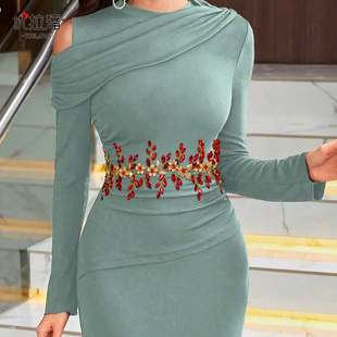 优拉潘 SH880新娘伴娘礼服腰带红色水钻合金花朵腰封表演走秀配饰