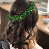 优拉潘 HP266法式 森系绿色新娘发箍水钻清新手工头饰生日舞会配饰