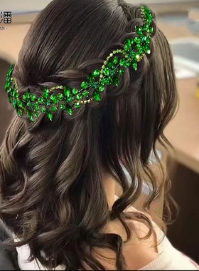 优拉潘 HP266法式森系绿色新娘发箍水钻清新手工头饰生日舞会配饰