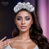 优拉潘 蝴蝶结头饰高端头饰水钻珍珠发箍新娘盘头压发配饰品HP689