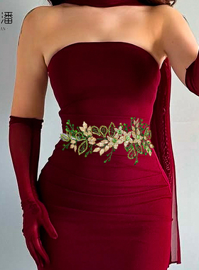 优拉潘 SH282绿色水钻新娘腰带森系时尚水晶腰封礼服连衣裙配饰