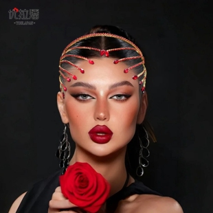 优拉潘 HP640新娘头饰发箍高端气质红色水钻眉心高颅顶主婚纱饰品