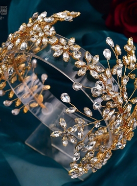 优拉潘 欧美风奢华新娘婚纱头饰发箍压发纯手工镶钻水钻发饰HP414