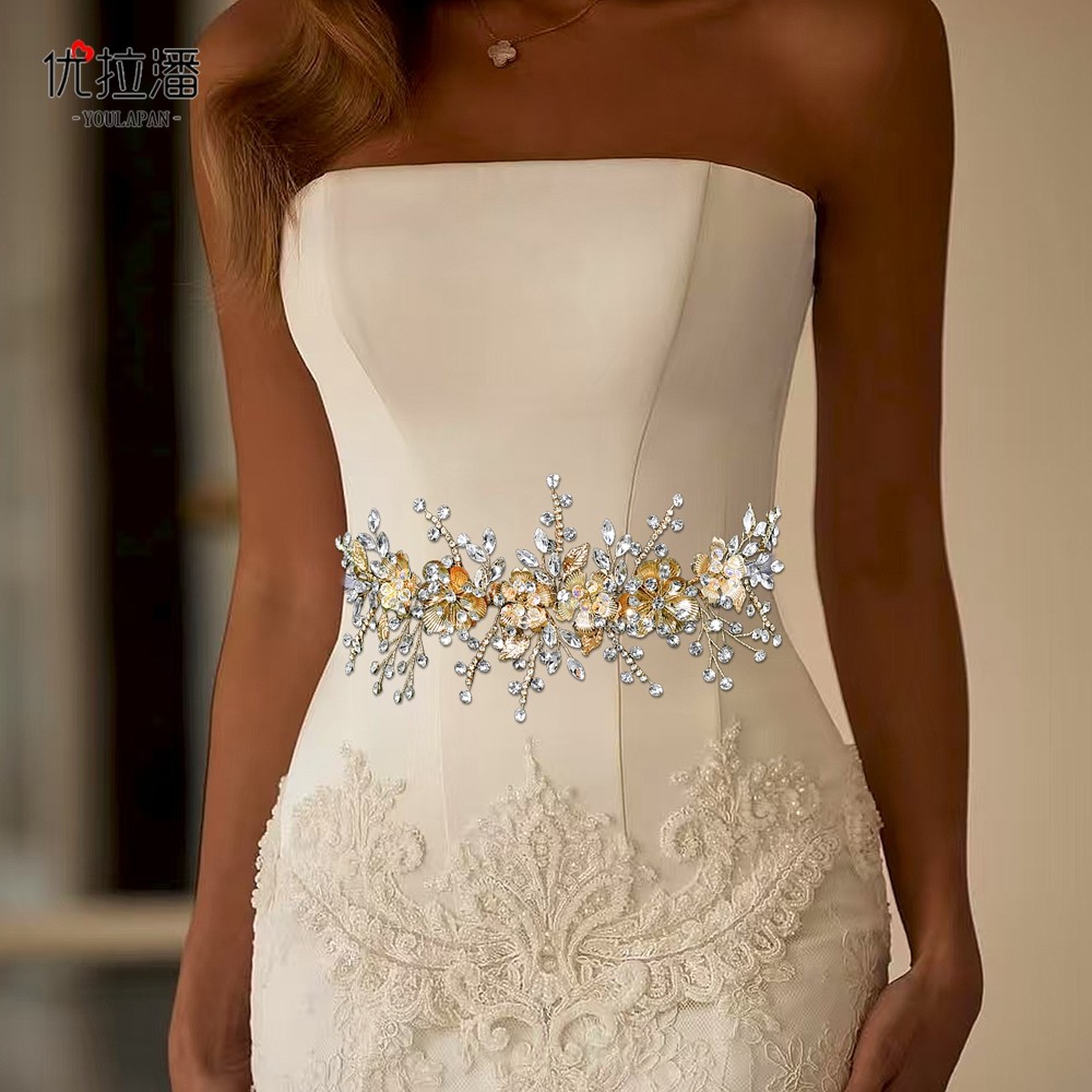 优拉潘 SH918时尚百搭水钻新娘腰带合金花朵波西米亚风显瘦腰链