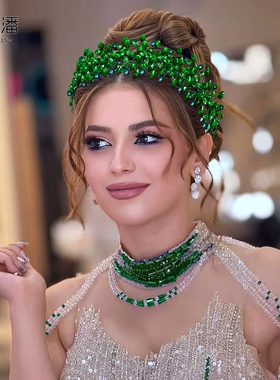 优拉潘 HP608法式绿色新娘发箍手工珍珠水钻头饰婚纱礼服造型配饰