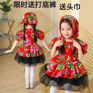 新款六一儿童喜庆演出服东北大花布女童裙子幼儿潮服中国风公主裙