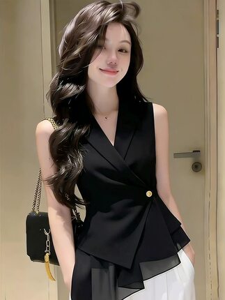 独特漂亮叠穿马甲女装夏季新款V领掐腰洋气减龄时髦气质无袖上衣