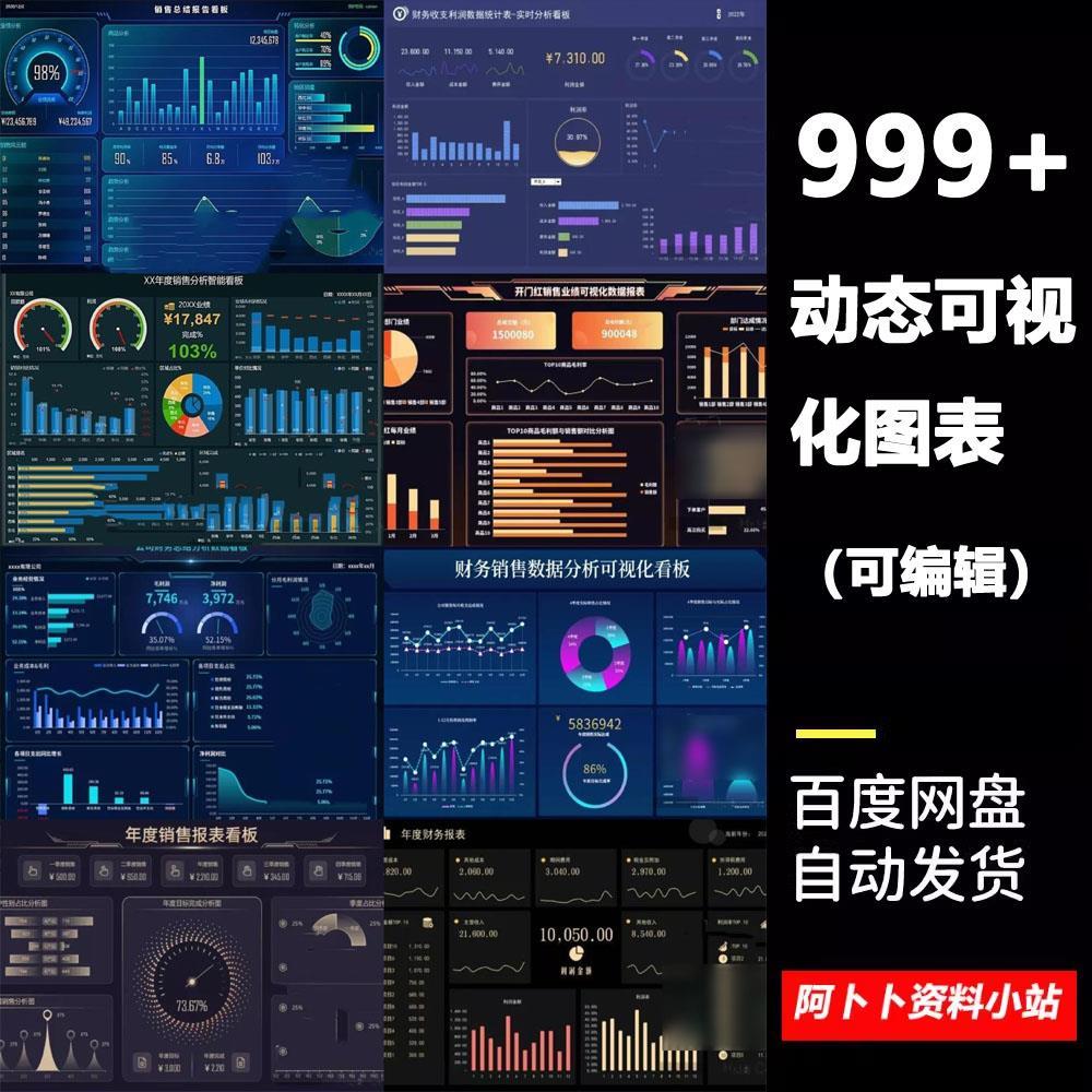 动态可视化图表Excel表格模板销售财务分析数据大屏自动统计看板