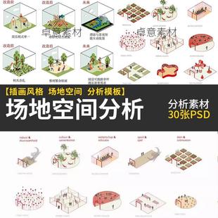 小清新競賽插畫風小場景空間模塊建筑景觀規劃場地空間分析軸測圖
