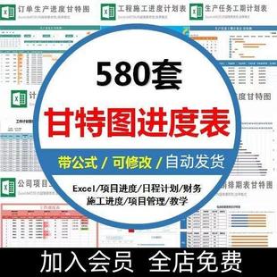 甘特图Excel项目管理周月时间计划表格日程施工作进度横道图模板