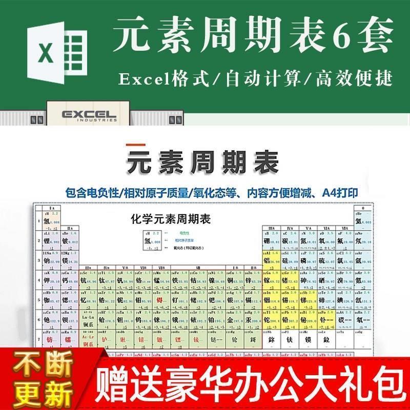 化学元素周期表电子版excel表格模板电子层元素分族标注电负性表
