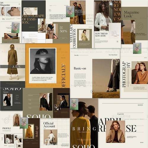 高级莫兰迪时尚女装模特杂志摄影海报照片图文排版PSD模板PS素材