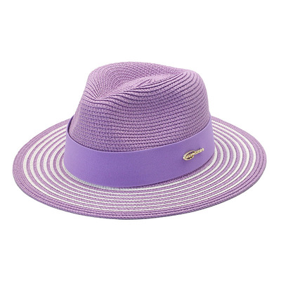 新款春夏帽子女时尚条纹大帽檐草帽户外休闲防晒遮阳帽草编礼帽