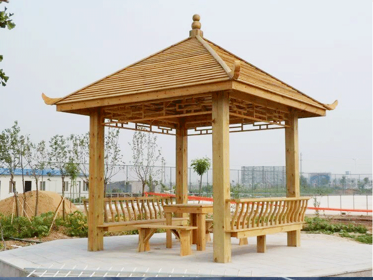 户外碳化木凉亭防腐木凉亭木质四角亭可拆卸六角凉亭公园凉亭