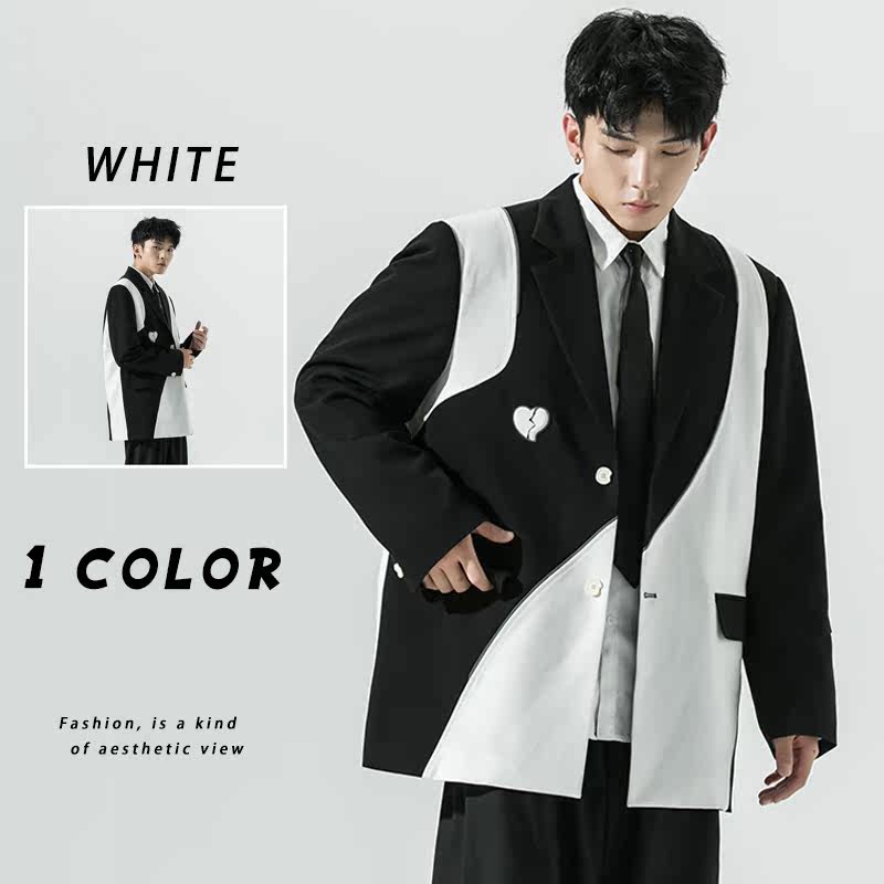 2025秋季新款日系原创西服拼接撞色宽松休闲西服外套白 GX11-P135图片