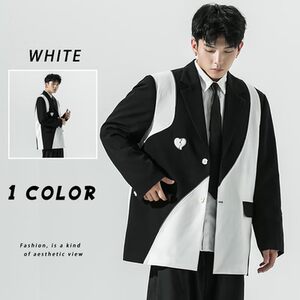 2025秋季新款日系原创西服拼接撞色宽松休闲西服外套白 GX11-P135图片