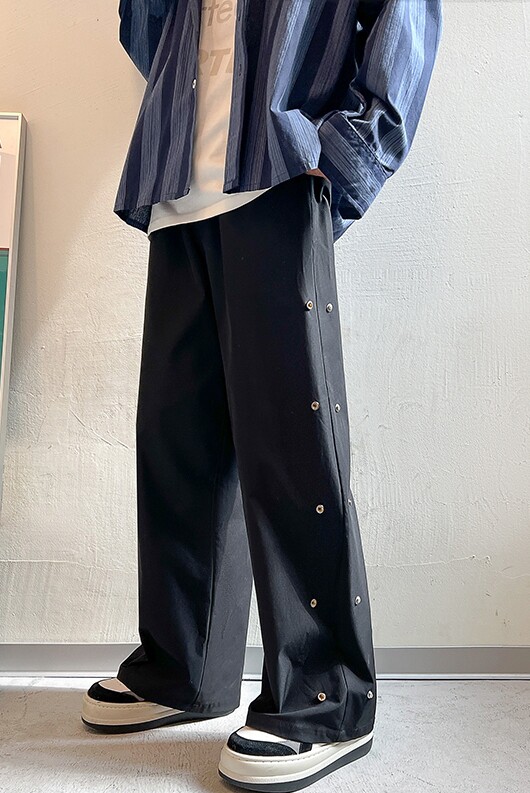2025春夏新款男装休闲宽松多穿式排扣长裤设计卫裤黑GK70-P55,男装休闲裤,电商B277A（原A068）