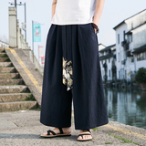 2025春夏新款大码宽松仙鹤飘带长裤休闲裤灰色K115-P55，男装休闲裤，电商B277A（原A068）