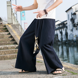 2025春夏新款大码宽松仙鹤飘带长裤休闲裤蓝色K115-P55，男装休闲裤，电商B277A（原A068）