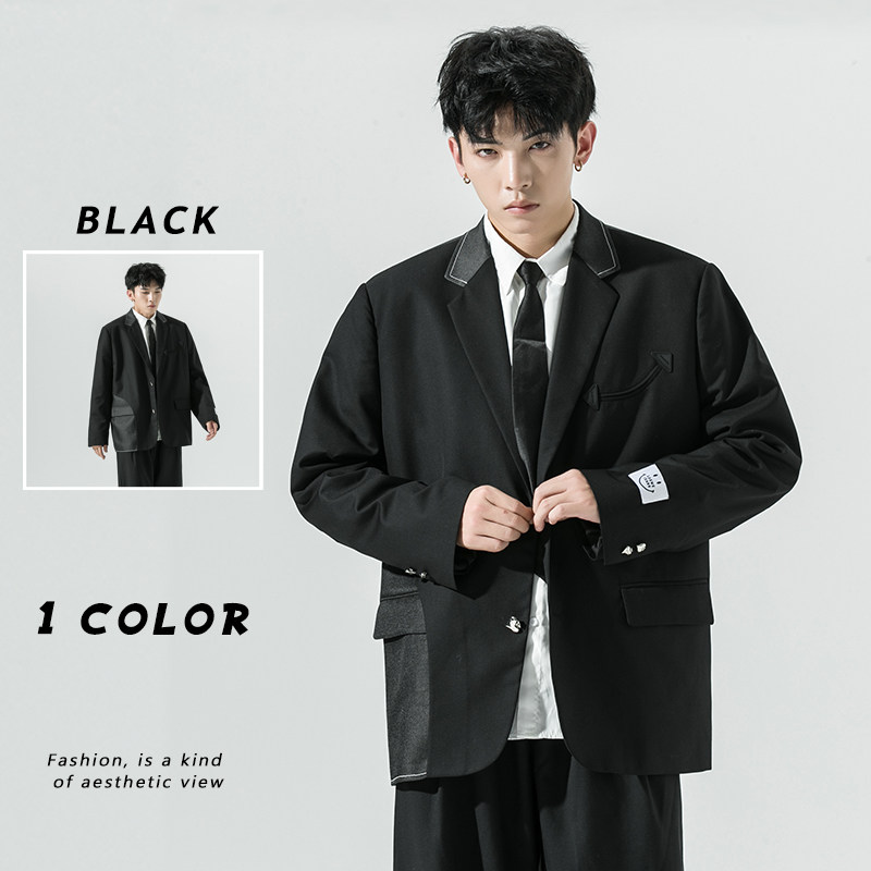 2025春季新款日系原创牛仔拼接西服外套黑 GX12-P100图片