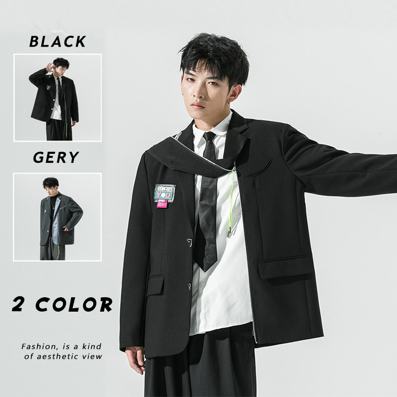 2025秋季新款日系原创西服拼接结构造型休闲西服外套黑 GX03-P145图片