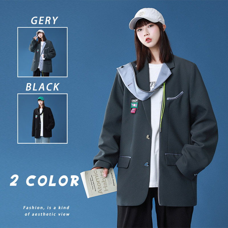 2025秋季原创小西装便服拼接造型休闲西服外套灰GX03-P145,男装西服套装,电商B277A（原A068）