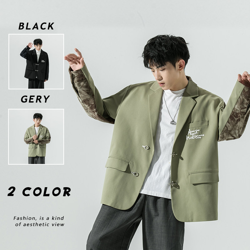 2025春季新款日系原创西服扎染拼接休闲西服外套绿GX02-P80，男装西服，电商B277A（原A068）