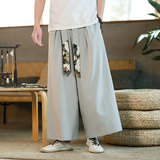 2025春夏新款大码宽松仙鹤飘带长裤休闲裤灰色K115-P55，男装休闲裤，电商B277A（原A068）