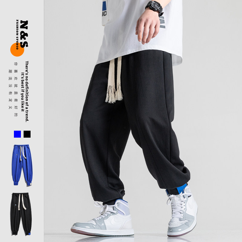 2025春夏新款港风长裤麦穗抽绳螺纹休闲裤卫裤黑GK155-P50，男装休闲裤，电商B277A（原A068）