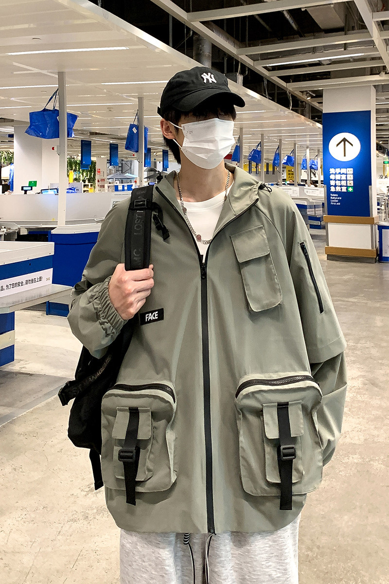 2025春季新款港风原创衬衣夹克撞色口袋衬衫外套绿GJ04-P55,男装夹克,电商B277A（原A068）