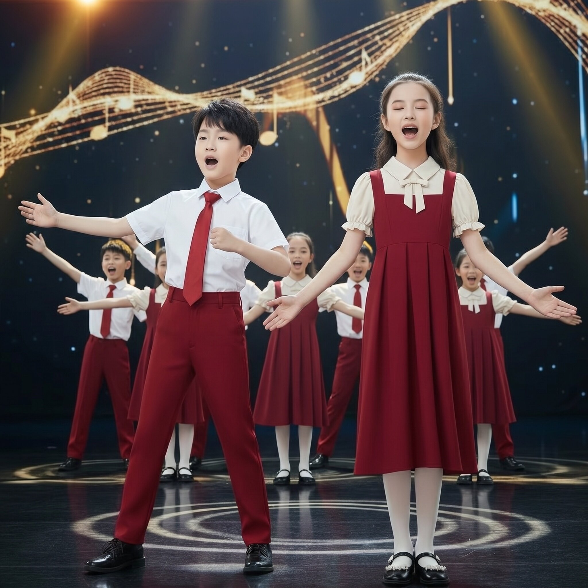儿童红色合唱演出服中小学生