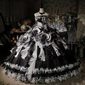 洛丽塔风黑白撞色多层蛋糕裙摆华丽礼服女生日宴会公主裙