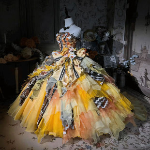 公主风抹胸渐变色大摆蓬蓬裙女礼服花嫁洋气公主裙复古vintage