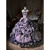 梦幻风紫色立体花礼服古董公主裙抹胸蓬蓬裙高级感晚礼服vintage