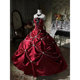 华丽风红色抹胸礼服女长款 蛋糕裙敬酒服公主晚礼服复古vintage