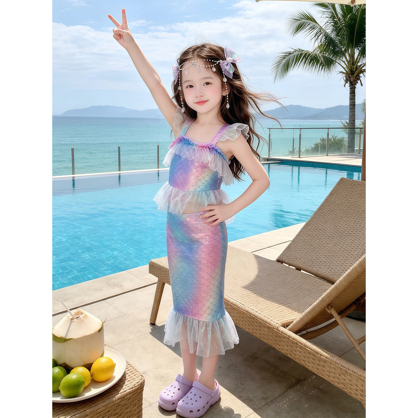 女童夏季连身泳衣2026新款儿童洋派美人鱼游泳衣女孩夏装速干泳装