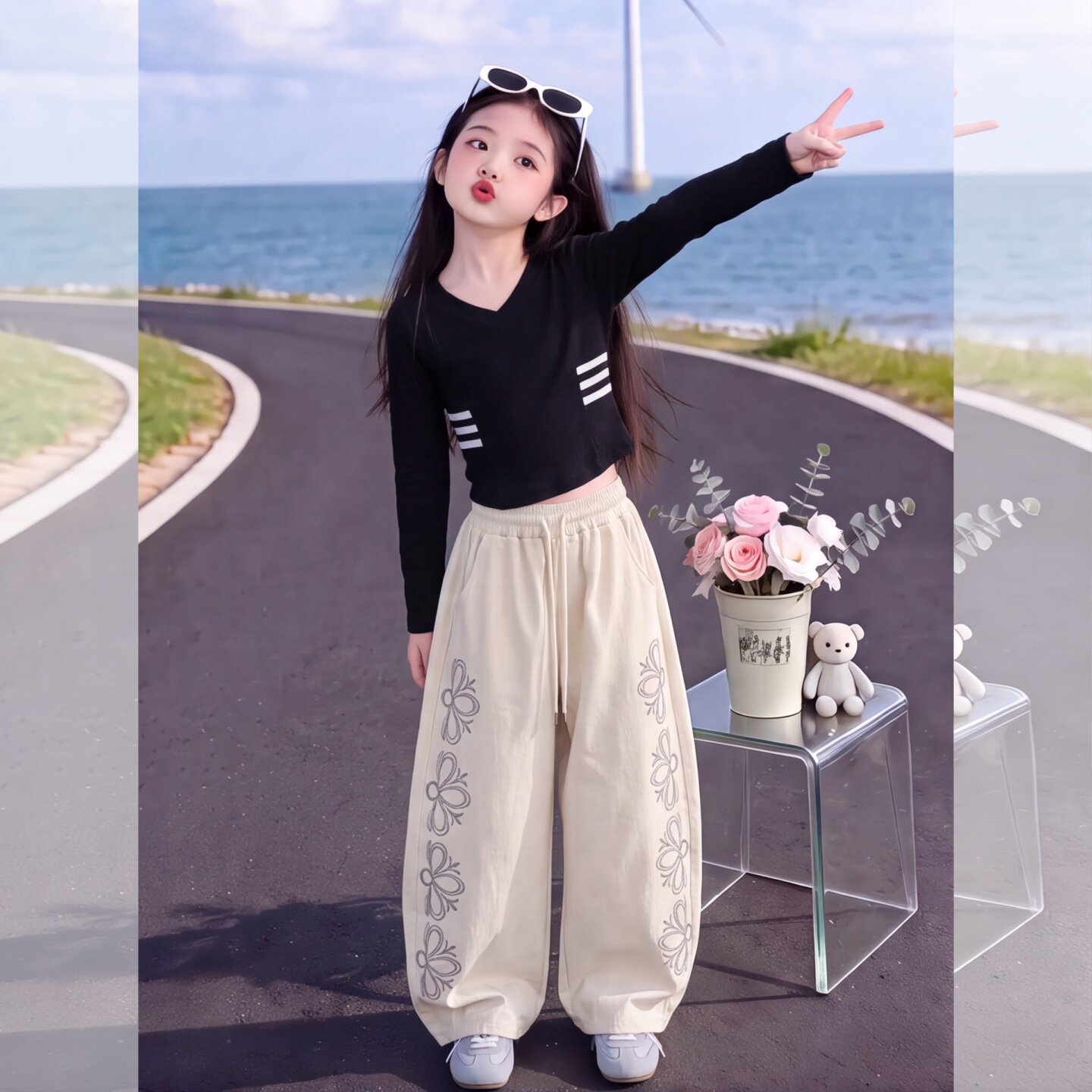 女童秋季套装2026新款洋气儿童长袖上衣大童女孩宽松阔腿裤两件套