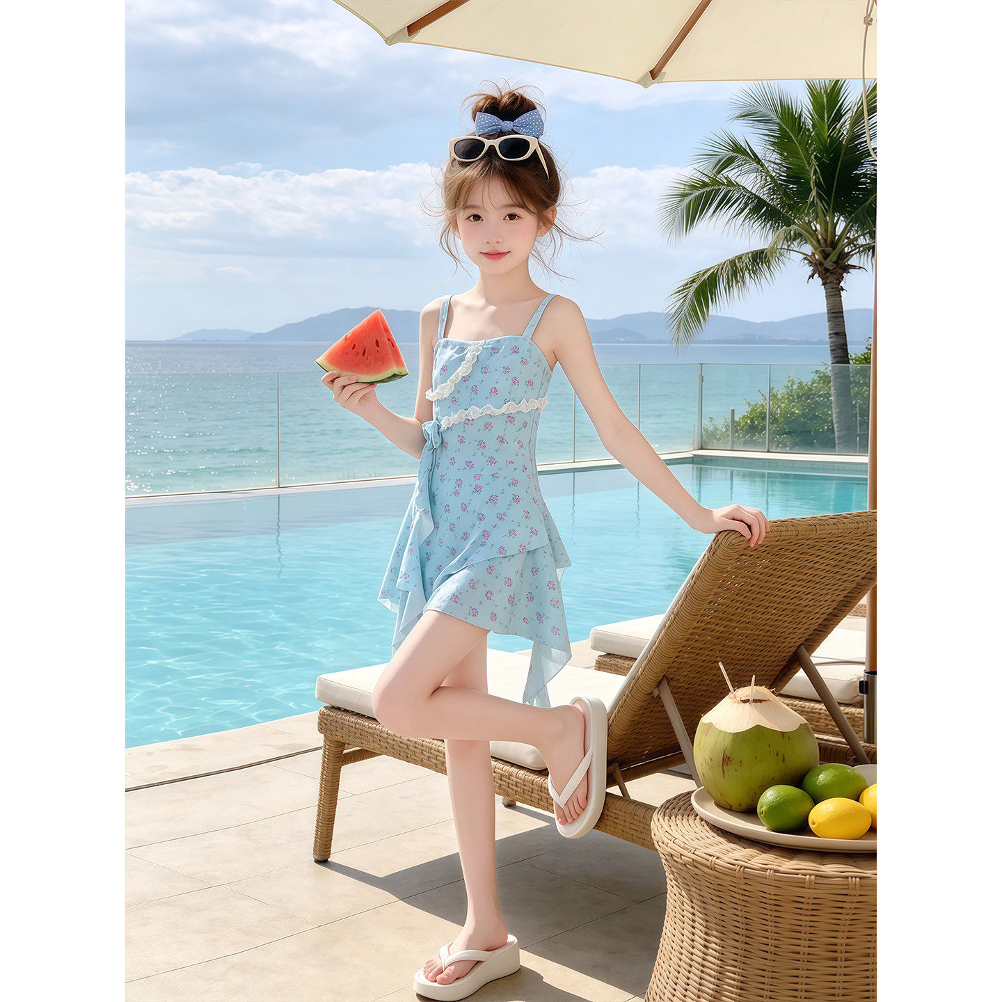 女童连身泳衣夏装2026新款儿童洋派吊带泳装夏季儿童碎花游泳衣潮