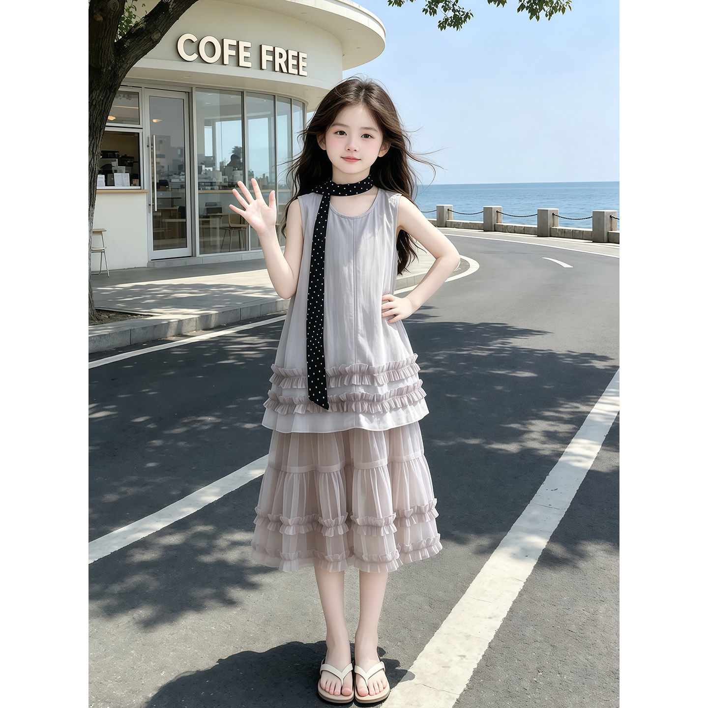 女童无袖洋装夏季2026新款儿童网纱拼接裙子夏装女孩背心裙洋派